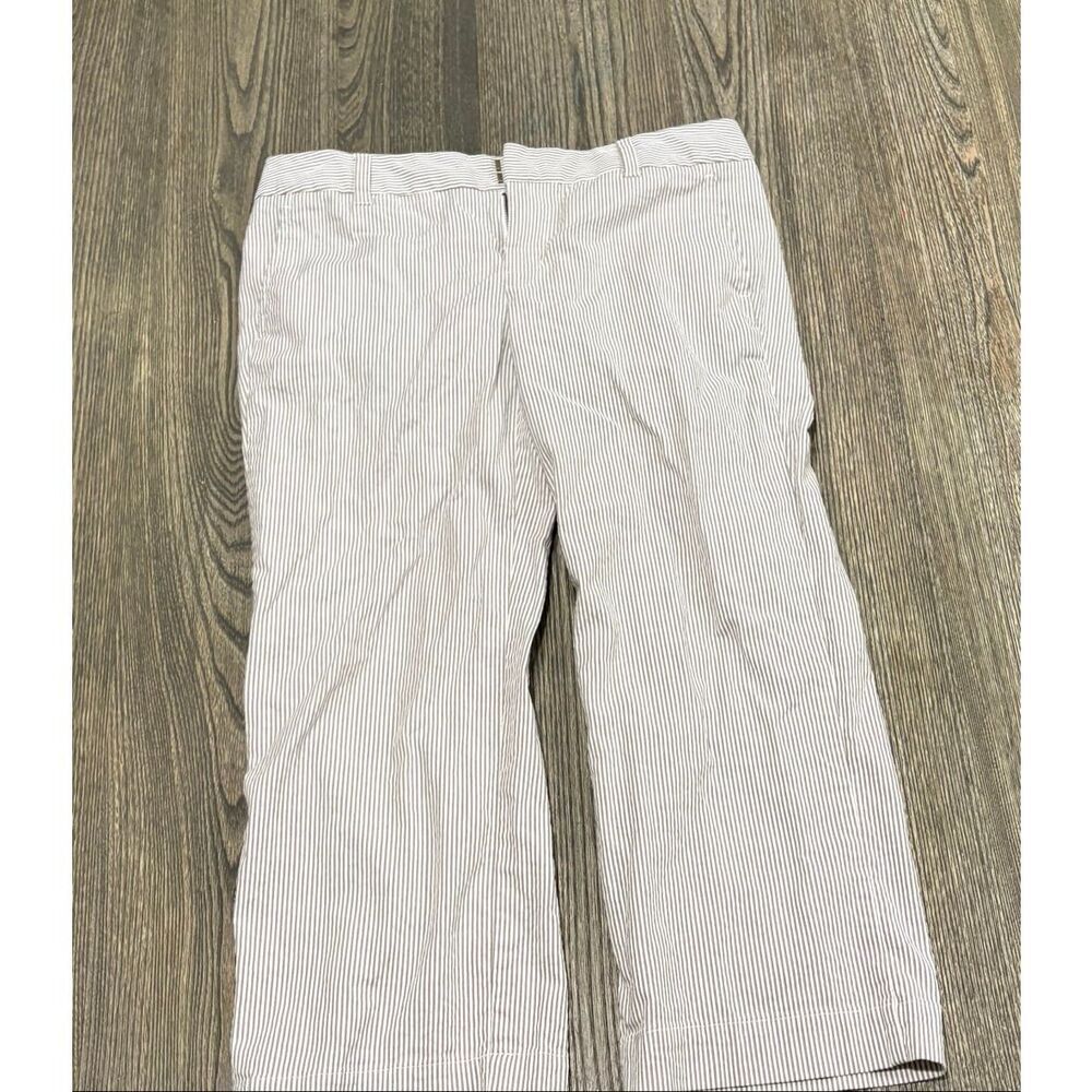 Gap Womens Wide Leg Pants Mid Rise Cotton Blend Stretch Stripe White Brown Sz 6